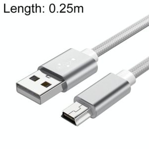5 PCS Mini USB to USB A Woven Data / Charge Cable for MP3, Camera, Car DVR, Length:0.25m(Silver) (OEM)