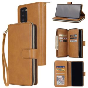 For Samsung Galaxy Note20 Ultra Zipper Wallet Bag Horizontal Flip PU Leather Case with Holder & 9 Card Slots & Wallet & Lanyard & Photo Frame(Brown) (OEM)