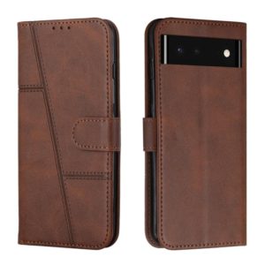 For Google Pixel 6 Stitching Calf Texture Buckle Leather Phone Case(Brown) (OEM)