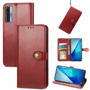 For TCL 20S Solid Color Leather Buckle Phone Case with Lanyard & Photo Frame & Card Slot & Wallet & Stand Function(Red) (OEM)