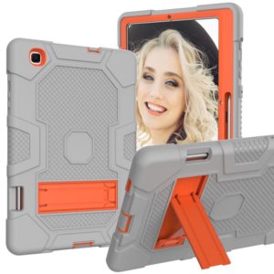 For Samsung Galaxy Tab S6 Lite P610 Contrast Color Robot Shockproof Silicone + PC Protective Case with Holder (Grey Orange) (OEM)