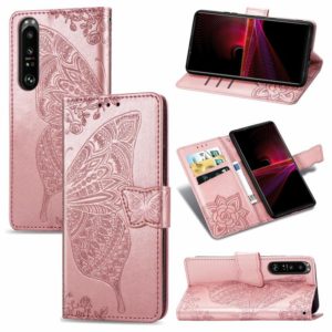 For Sony Xperia 1 III Butterfly Love Flower Embossed Horizontal Flip Leather Case with Bracket / Card Slot / Wallet / Lanyard(Rose Gold) (OEM)