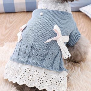Autumn Puppy Clothes Teddy Bichon Hiromi Autumn And Winter Clothes Thick Wool Skirt, Size: S(Blue) (OEM)