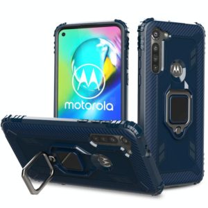For Motorola Moto G8 Power Carbon Fiber Protective Case with 360 Degree Rotating Ring Holder(Blue) (OEM)
