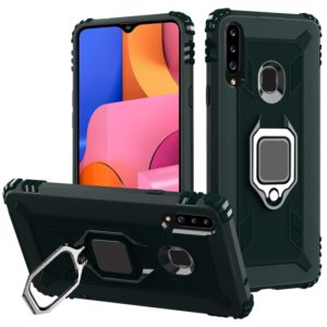 For Samsung Galaxy A70e Carbon Fiber Protective Case with 360 Degree Rotating Ring Holder(Green) (OEM)