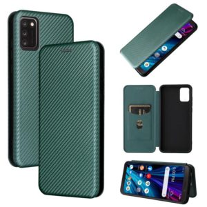 For TCL A3X Carbon Fiber Texture Horizontal Flip Leather Phone Case with Card Slot(Green) (OEM)