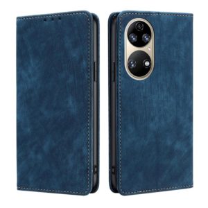 For Huawei P50 RFID Anti-theft Brush Magnetic Leather Phone Case(Blue) (OEM)