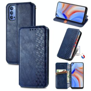 For OPPO Reno 4 4G Cubic Grid Pressed Horizontal Flip Magnetic PU Leather Case with Holder & Card Slots & Wallet(Blue) (OEM)