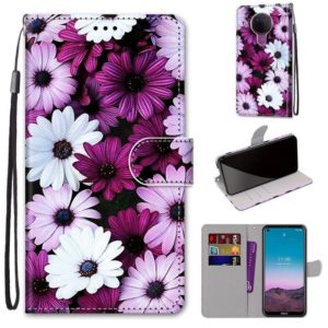 For Nokia 5.4 Coloured Drawing Cross Texture Horizontal Flip PU Leather Case with Holder & Card Slots & Wallet & Lanyard(Chrysanthemum Pink White Purple) (OEM)