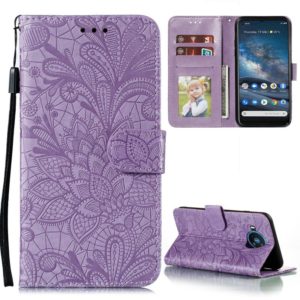 For Nokia 8.3 5G Lace Flower Embossing Pattern Horizontal Flip Leather Case with Holder & Card Slots & Wallet & Photo Frame(Purple) (OEM)