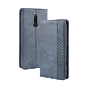 For Xiaomi Redmi 8 Magnetic Buckle Retro Crazy Horse Texture Horizontal Flip Leather Case with Holder & Card Slots & Photo Frame(Blue) (OEM)