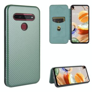 For LG K41S / K51S Carbon Fiber Texture Horizontal Flip TPU + PC + PU Leather Case with Card Slot(Green) (OEM)