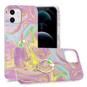 For iPhone 12 mini Laser Glitter Watercolor Pattern Shockproof Protective Case with Ring Holder (FD5) (OEM)