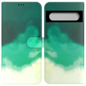 For Google Pixel 7 Pro Watercolor Pattern Horizontal Flip Leather Phone Case(Cyan Green) (OEM)