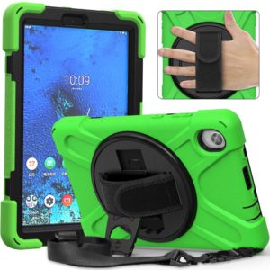 For Lenovo Tab M8 (2020) TB-8705F 8.0 inch Shockproof Colorful Silicone + PC Protective Case with Holder & Shoulder Strap & Hand Strap(Green) (OEM)