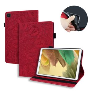For Samsung Galaxy Tab A7 Lite 8.7 (2021) T220 / T225 Calf Pattern Double Folding Design Embossed Leather Case with Holder & Card Slots & Pen Slot & Elastic Band(Red) (OEM)