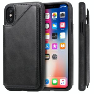 For iPhone X Shockproof Calf Texture Protective Case with Holder & Card Slots & Frame(Black) (OEM)