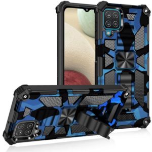For Samsung Galaxy A22 4G Camouflage Armor Shockproof TPU + PC Magnetic Protective Case with Holder(Blue) (OEM)