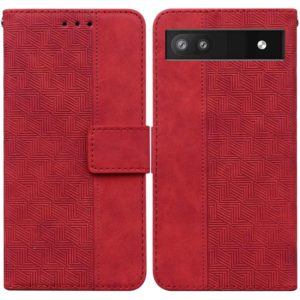 For Google Pixel 6a Geometric Embossed Leather Phone Case(Red) (OEM)