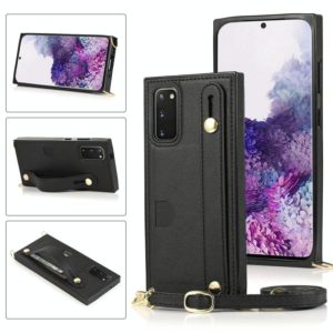 For Samsung Galaxy S20 Plus Wrist Strap PU+TPU Shockproof Protective Case with Crossbody Lanyard & Holder & Card Slot(Black) (OEM)