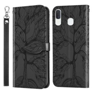 For Samsung Galaxy A20 / A30 Life of Tree Embossing Pattern Horizontal Flip Leather Case with Holder & Card Slot & Wallet & Photo Frame & Lanyard(Black) (OEM)