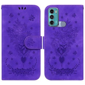 For Motorola Moto G60 / G40 Fusion Butterfly Rose Embossed Leather Phone Case(Purple) (OEM)