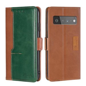For Google Pixel 6 Pro Retro Texture Contrast Color Buckle Horizontal Flip Leather Phone Case with Holder(Light Brown+Green) (OEM)