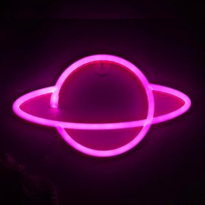 LED Planet Neon Light Bedroom Universe Shape Decoration Night Light(Pink Light) (OEM)
