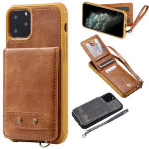 For iPhone 11 Pro Vertical Flip Shockproof Leather Protective Case with Short Rope, Support Card Slots & Bracket & Photo Holder & Wallet Function(Brown) (OEM)