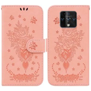 For Tecno Camon 16 Premier Butterfly Rose Embossed Leather Phone Case(Pink) (OEM)