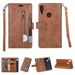 For Xiaomi Redmi Note 7 / Note 7 Pro / Note 7S Multifunctional Zipper Horizontal Flip Leather Case with Holder & Wallet & 9 Card Slots & Lanyard(Brown) (OEM)