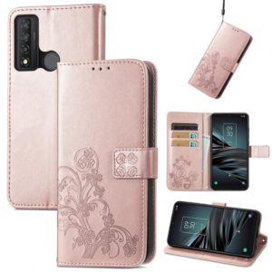 For TCL 20 XE Four-leaf Clasp Embossed Buckle Mobile Phone Leather Case(Rose Gold) (OEM)