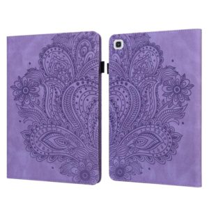 For Samsung Galaxy Tab A7 T500 Peacock Embossed Pattern TPU + PU Horizontal Flip Leather Case with Holder & Card Slots & Wallet(Purple) (OEM)