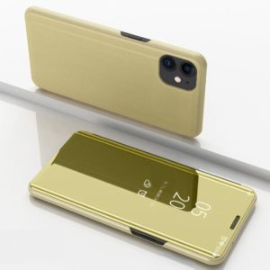 For iPhone 12 / 12 Pro Plated Mirror Horizontal Flip Leather Case with Holder(Gold) (OEM)
