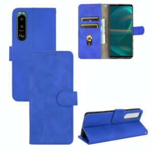 For Sony Xperia 5 III Solid Color Skin Feel Magnetic Buckle Horizontal Flip Calf Texture PU Leather Case with Holder & Card Slots & Wallet(Blue) (OEM)