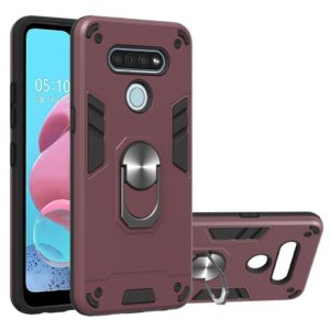 For LG K51 / Q51 2 in 1 Armour Series PC + TPU Protective Case with Ring Holder(Wine Red) (OEM)
