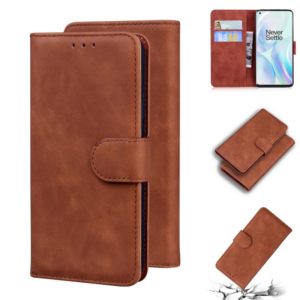 For OnePlus 8 Skin Feel Pure Color Flip Leather Phone Case(Brown) (OEM)