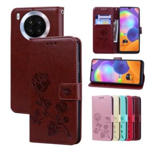 For Huawei nova 8i Rose Embossed Leather Phone Case(Brown) (OEM)