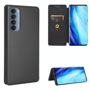 For OPPO Reno4 Pro 4G Carbon Fiber Texture Horizontal Flip TPU + PC + PU Leather Case with Card Slot(Black) (OEM)