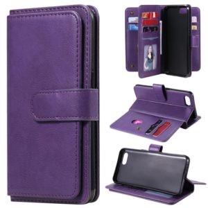 For OPPO A1k / Realme C2 Multifunctional Magnetic Copper Buckle Horizontal Flip Solid Color Leather Case with 10 Card Slots & Wallet & Holder & Photo Frame(Purple) (OEM)