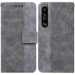 For Sony Xperia 1 III Geometric Embossed Leather Phone Case(Grey) (OEM)