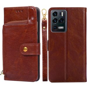 For ZTE Axon 30 Ultra 5G Zipper Bag PU + TPU Horizontal Flip Leather Case with Holder & Card Slot & Wallet & Lanyard(Brown) (OEM)