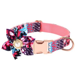 Pet Flower Adjustable Collar Metal Buckle Can be Engraved Dog Collar, Size: XS 1.5x30cm(Purple) (OEM)
