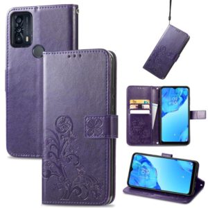 For TCL 20B Four-leaf Clasp Embossed Buckle Mobile Phone Leather Case(Purple) (OEM)