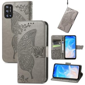 For DOOGEE N40 Pro Butterfly Love Flowers Embossed Horizontal Flip Leather Case with Holder & Card Slots & Wallet & Lanyard(Grey) (OEM)