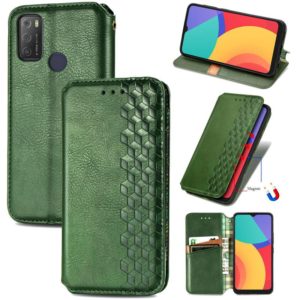 For Alcatel 1S 2021 Cubic Grid Pressed Horizontal Flip Magnetic PU Leather Case with Holder & Card Slots & Wallet(Green) (OEM)