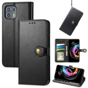 For Motorola Edge 20 Lite Solid Color Leather Buckle Phone Case with Lanyard & Photo Frame & Card Slot & Wallet & Stand Function(Black) (OEM)
