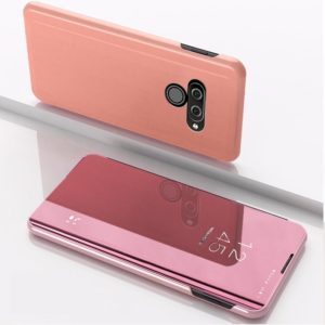 For LG K50 Plating Mirror Left and Right Flip Cover with Bracket Holster(Rose gold) (OEM)