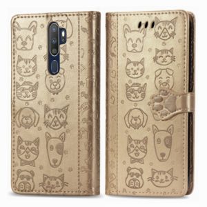 For OPPO A5 (2020) / A9 (2020) Cute Cat and Dog Embossed Horizontal Flip Leather Case with Holder & Card Slots & Wallet & Cartoon Clasp & Lanyard(Gold) (OEM)