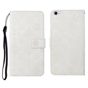 Ethnic Style Embossed Pattern Horizontal Flip Leather Case with Holder & Card Slots & Wallet & Lanyard For iPhone 6(White) (OEM)